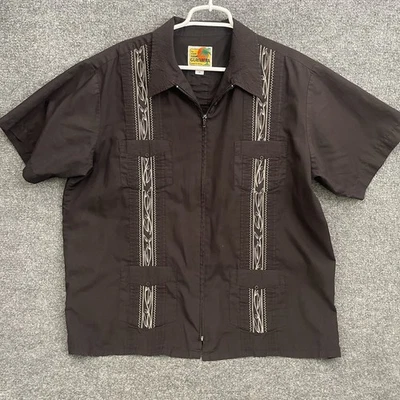 Guayabera Shirt Men’s Sz XL Black  Embroidery All Cotton PinTuck Pleats - Image 1 of 4