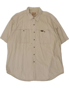WOOLRICH Mens Short Sleeve Shirt 2XL Beige Cotton CQ99 - Picture 1 of 7