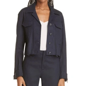 Rag & Bone Piper Leinen Jacke Navy Gr. L große Taschen verstellbarer Bund Neu ohne Etikett - Bild 1 von 11