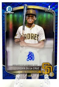 2025 Bowman Chrome Jhoan De La Cruz 1st Auto Reptilian Blue Refractor #113/150 - Picture 1 of 2