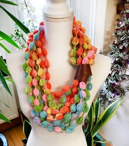 Crochet fancy pastel rainbow pompoms necklace -neck wrap-woman - Picture 1 of 4