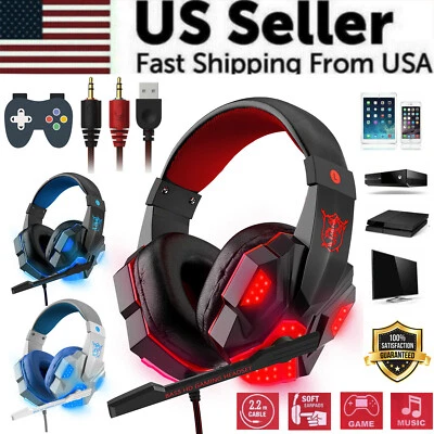 Auriculares para juegos de 3,5 mm Micrófono LED Auriculares estéreo graves envolventes para PC PS4 Xbox ONE Foto 1 de 4
