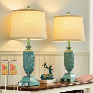 26.5" Farmhouse Table Lamp Set of 2, 3-Way Dimmable Touch Control Bedside Lamps - Picture 1 of 12