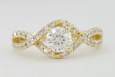 Round Cut Diamond Halo Crossover 14k Yellow Gold Engagement Ring 0.83 ct - Image 1 of 4