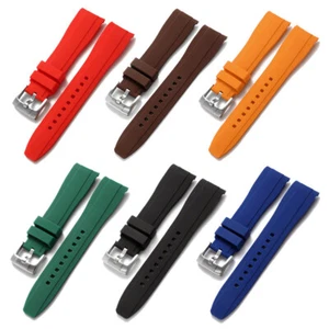 Curved End Silicone Bracelet Rubber Watch Strap Band 18 20 21 22 24mm Replace - Picture 1 of 29