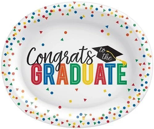 Colorful Future School Graduation Theme Party 12" x 10" Oval Banquet Plates - Image 1 of 1