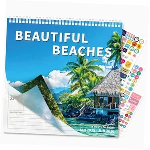 Wall Calendar 2025-2026 Spiral 12'' x 12'' Beach Calendar 2025 Monthly Wall - Picture 1 of 7