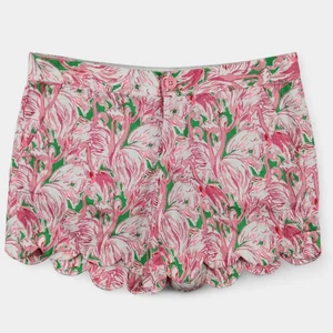 Lilly Pulitzer Buttercup Shorts Womens 4 Pink Flamingo Print Scallop Hem Cotton - Picture 1 of 13