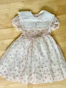 Vintage 1940s Best & Co 5th Ave New York White Pink Floral Sheer Dress - Picture 1 of 12