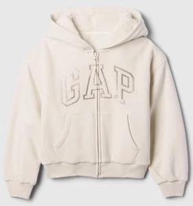 NWT Gap Kids Girls Logo Zip Hoodie Jacket Lined Sherpa ivory Small 6-7 $54.95 - Picture 1 of 3