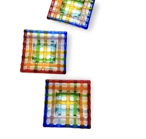 "Lote de 3 ceniceros de vidrio artístico tejido fundido arco iris vintage de 4"" cuadrado orgullo" - Imagen 1 de 6
