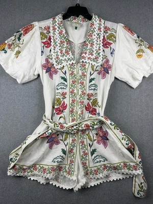 Mameluco Farm Rio para mujer grande blanco floral con cinturón manga corta boho viscosa fluido Foto 1 de 4