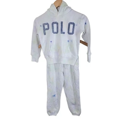 Polo Ralph Lauren Niñas Talla 7 Conjunto Coordinado Sudadera Pantalones Tie Dye Blanco Foto 1 de 4