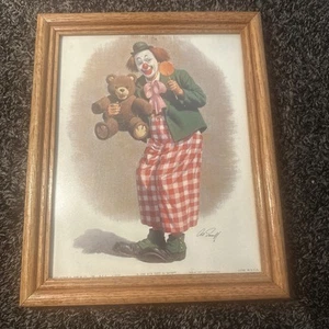 CLOWN PICTURE TEDDY BEAR CIRCUS ART SARNOFF FRAMED PRINT 8X10 LITHOGRAPH  - Picture 1 of 9