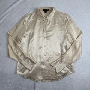 VTG Lauren Ralph Lauren LRL Beige Silk Long Sleeve Blouse Women's Petite 8P - Picture 1 of 8