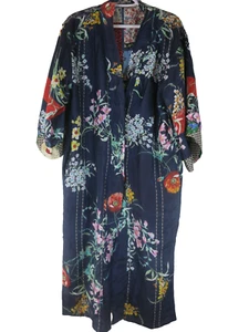 Johnny Was Seda Reversible Multicolor Azul Floral Bata Larga Bolsillos Broches XS - Imagen 1 de 19