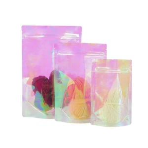 100 Iridescent Pink Holographic Resealable Zipper Stand Up Bags Food Storage - Picture 1 of 10