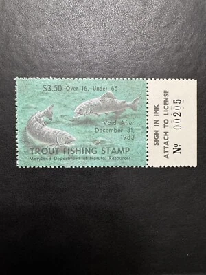 1983 Maryland 16-65 Trout Stamp MNHOG  Free Shipping - Image 1 of 2