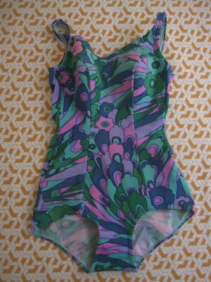 Maillot de Bain Piscine plage 70'S à fleurs Pop Vintage Swimsuit Femme - 42 - Photo 1/4