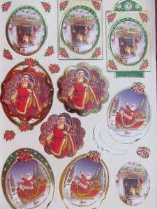 Stunning Christmas Gold Embossed Paper Tole Santa Fireplace 3 Pictures NEW - Picture 1 of 1