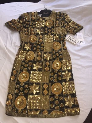 NWT Original Gold and Black Sequin and Silk Handmade Dress SZ 10 - Image 1 of 4