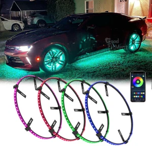 4PCS 15.5'' RGB LED Wheel Ring Rim Lights Remote & App For Chevy Corvette C6 C4 - Picture 1 of 18