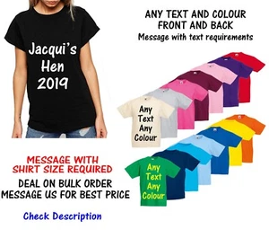 Maglietta personalizzata Hen Stag TSshirt personalizzata qualsiasi testo qualsiasi colore anteriore e posteriore - Foto 1 di 1