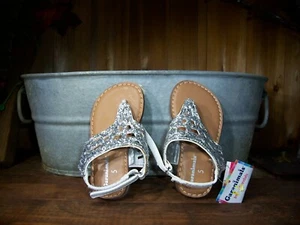GARANIMALS GIRLS TODDLER FLIP FLOPS SHOES SIZE 3 SILVER GLITTER SUMMER SHOES NEW - Picture 1 of 1