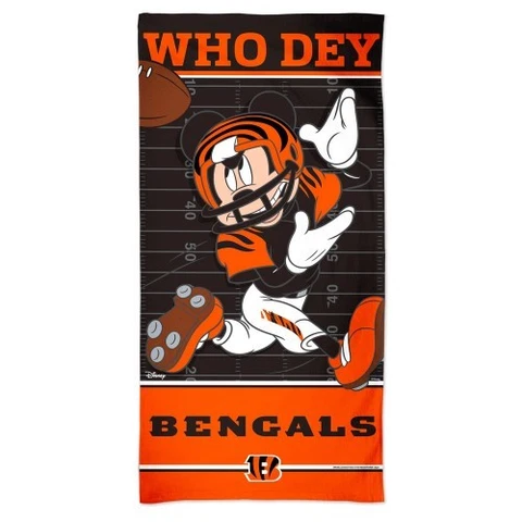 CINCINNATI BENGALS MICKEY MOUSE SPECTRA BEACH TOWEL 30"X60" COTTON PLUSH Cover