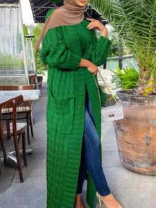 Muslim Kintted Abaya Dress Cardigan Women Long Jacket Autumn Winter Loose - Picture 1 of 20