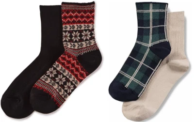 Paquete de 2 calcetines cortos HUE Wintersoft para mujer negros/rojos, azul marino a cuadros/beige Foto 1 de 3