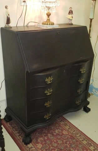Antique Chippendale Style Mahogany Front Slant Top Secretary Desk Cover