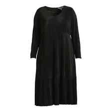 Terra & Sky Women's Plus Size Long Sleeve Plisse Midi Dress Black 1X,2X,3 4X New