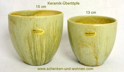 Übertopf  Keramik 13,5 x 15 cm (HxD) grün Echt Handarbeit - Bild 1 von 2