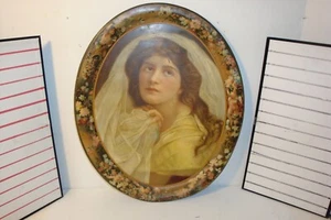 Victorian tin tray 1800s 16 inches X 13 inches flowers and cherubs border - Picture 1 of 17