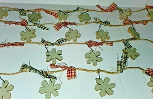 Primitive Twine Wooden Holiday Snowflake Rag Garland~Tree/Wreath/Swag/Country - Picture 1 of 5