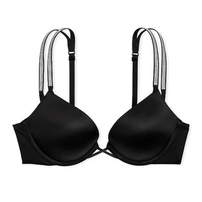 Victoria's Secret Bombshell Add-2-Cups Push-Up Bra 32C *Black Shine Strap* NEW! - Image 1 of 3