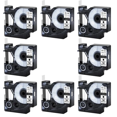8PK 12mm Black on White Label Tape 45013 for DYMO LabelManager 100 1209 150 160 - Image 1 of 4