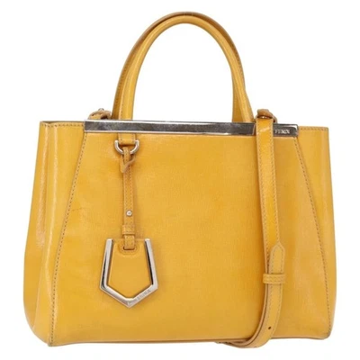 Auténtico bolso de mano FENDI 2 JOURS cuero 2 vías amarillo plata am9630 Foto 1 de 4
