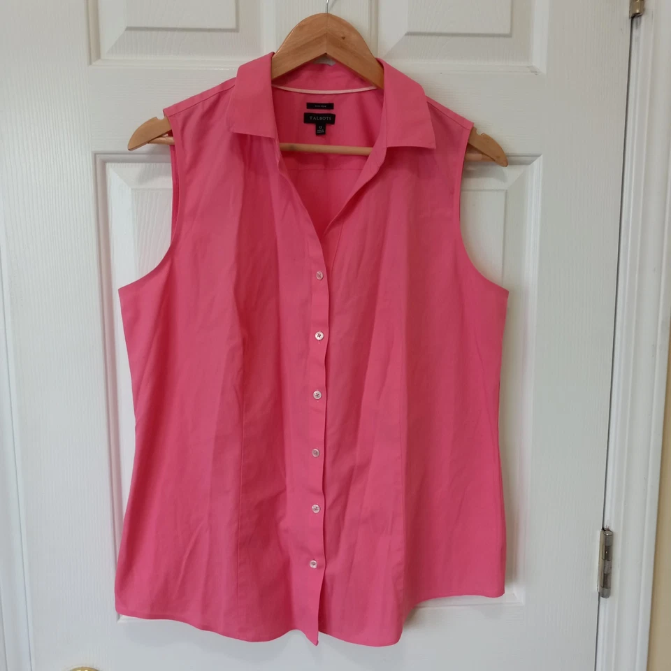 TALBOTS Non Iron Women's Pink Button Cotton Top Casual Career Everyday 12 - Image 1 of 4