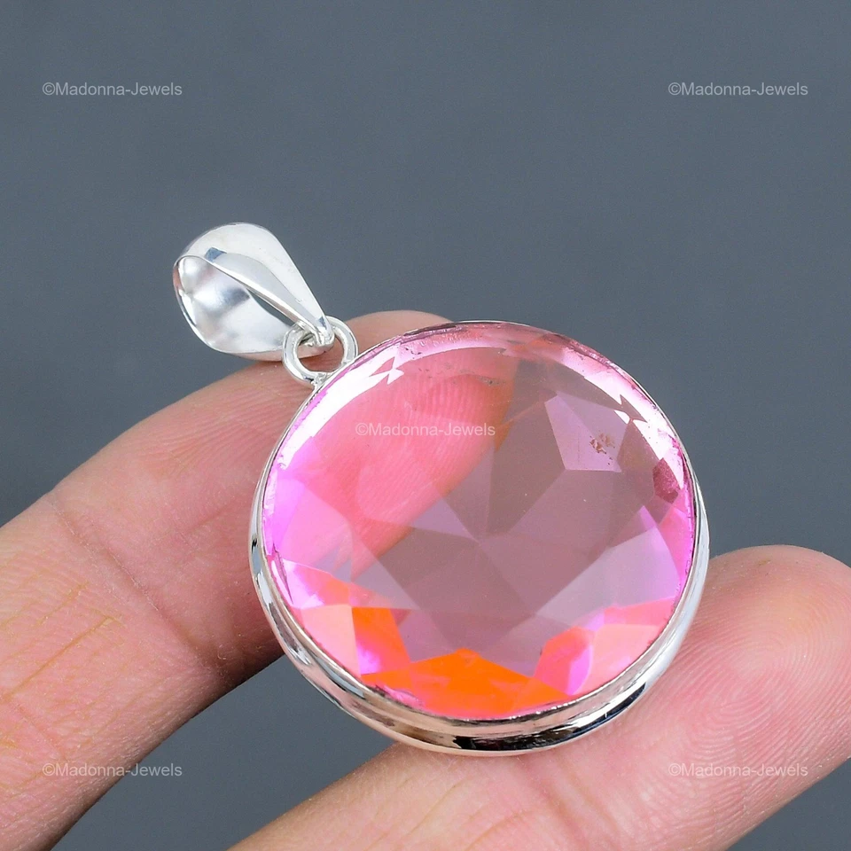 Venta de San Valentín Piedra Kuncita Rosa Bisel de Compromiso Colgante Plata de Ley 925 Foto 1 de 4