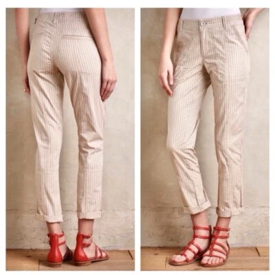 Anthropologie Hei Hei Raye Fold Over Cropped Pants Womens Sz 31 Cream Striped Foto 1 de 4