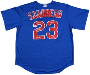 Ryne Sandberg Signed Chicago Cubs Majestic Blue Jersey 84 MVP GG HOF AS TRISTAR - Picture 1 of 4