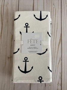 Fete Buffet Set Of 4 Napkins Nautical Anchor Summer 20”x20” Cotton Machine Wash - Picture 1 of 4