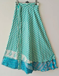 Magic Wrap Around Multicolor Boho Beach Wear Maxi Double Layer Silk Skirt L36'' - Imagen 1 de 7