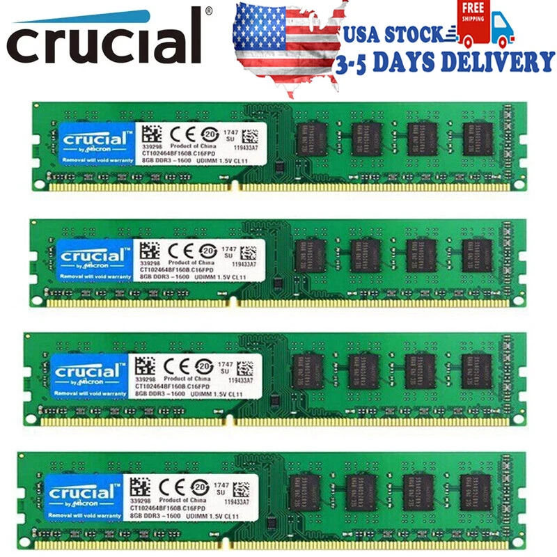 CRUCIAL DDR3 1600MHz 4x 8GB 32GB PC3-12800 Desktop Memory RAM 240pin DIMM 1.5V - Image 1 of 4