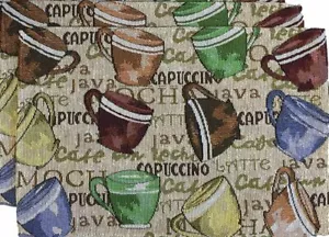 2er Set Gobelin Küche Tischsets, 13" x 19", 12 BUNTE KAFFEETASSEN von HC - Bild 1 von 11
