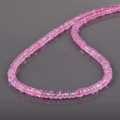 Collar largo anudado de piedras preciosas de cuentas rondelle morganita rosa natural de 4-5 mm 18" Foto 1 de 4