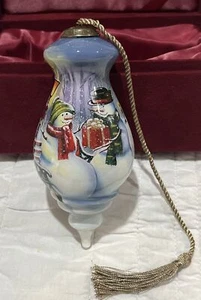 Coppia pupazzo di neve in vetro soffiato bocca bellezza interna con ornamento regalo Simon Treadwell - Foto 1 di 11