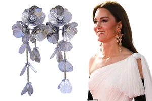 Ohrringe Clip Auf Silber Lang Blume Metallic Princess Kate EH3 - Picture 1 of 10